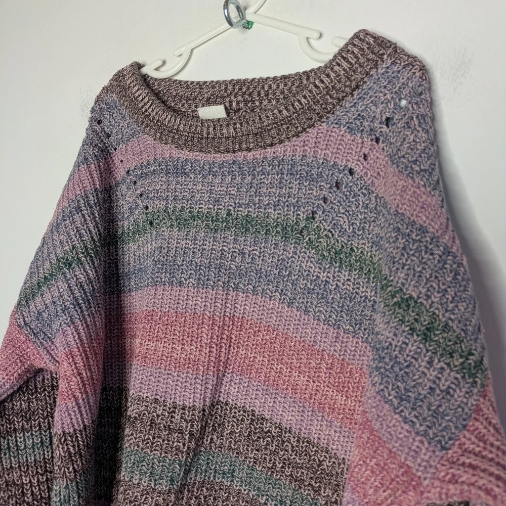 GAP Kids Brown Pink Blue Striped Knit Cotton Sweater 10/11 L